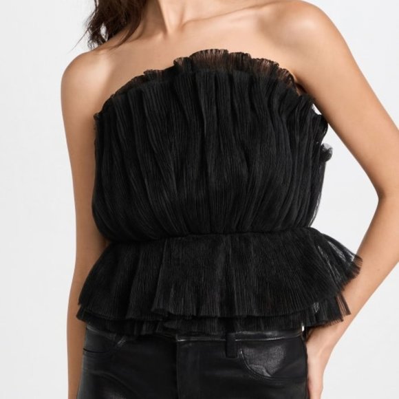 Endless Rose Strapless Tulle Peplum Top Black Size S - Picture 2 of 4